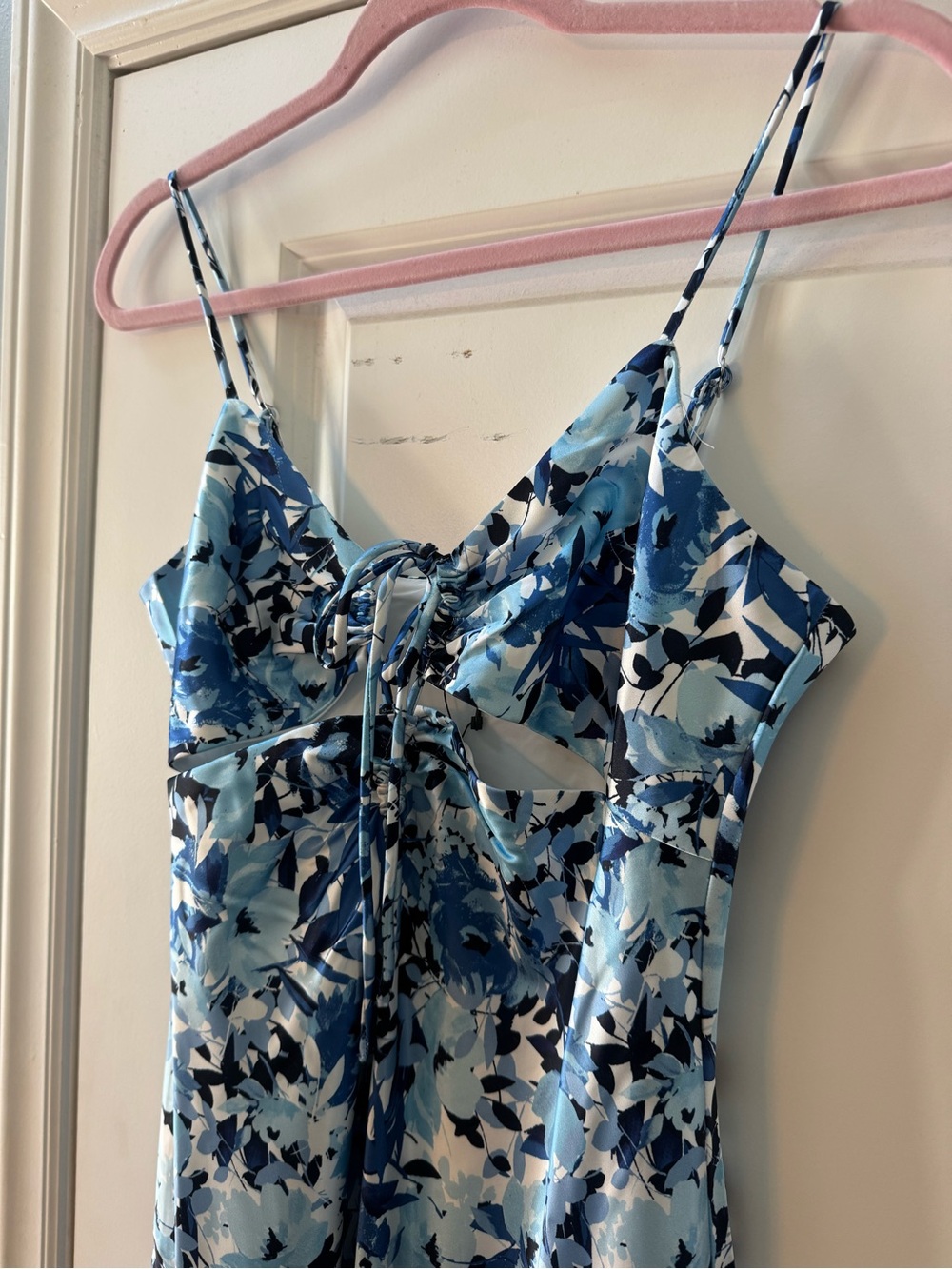 The Drop Shelby Tie-Up Cutout Slip Dress Women's Large Navy Floral Garden Party - Picture 7 of 8